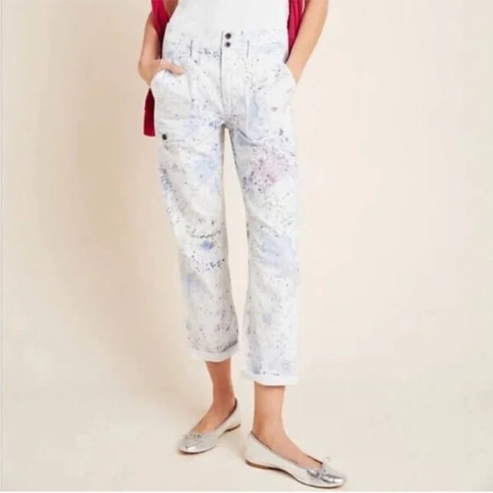 Anthro Pilcro The Wanderer Paint Splatter Cargo pants Straight-Leg pant 26 EUC